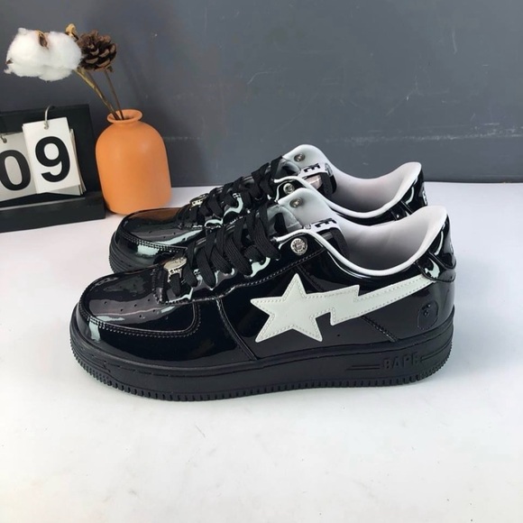 A Bathing Ape Bape Sta Black White Patent Leather